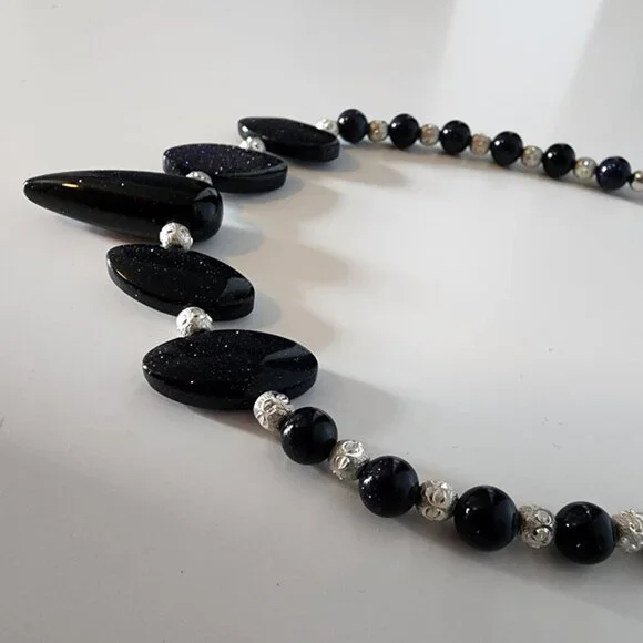NWT Dark Blue Goldstone & Sterling Silver Necklace - Picture 6 of 7